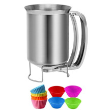 2 in 1 Stainless Steel 800Ml Batter Dispenser with Squeeze Handle, Pancake Pourer Batter Pitcher Mixing Baking Tool