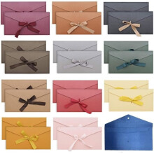 Set van 24 vintage gekleurde kraftpapieren enveloppen - 11 x 22 cm - inclusief lint voor uitnodigingen, brieven, trouwkaarten en verjaardagskaarten.
