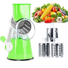 SuperLove handmatige groentesnijder met 3 messen, multifunctionele roestvrijstalen snijmachine. Ronde mandoline, kaas-/aardappelrasp.