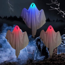 Halloweenversieringen - KAKOO - Set van 3 hangende spookjes - Met licht - 60x65cm - Polyester