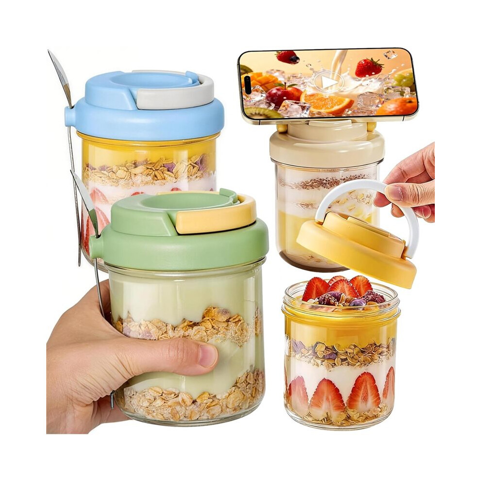 Overnight Oats Jars With Lids And Spoons, 4 Pack 16 Oz Glass Masonjars, Leak Proof Airtight Oatmeal Containers 4713493785960