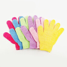 Exfoliërende handschoenen, 6 paar exfoliërende douchehandschoenen, 6 kleuren, label