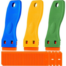 3-delige plastic schraperset met 50 plastic mesjes voor het verwijderen van lijmresten, verfstickers en emblemen.