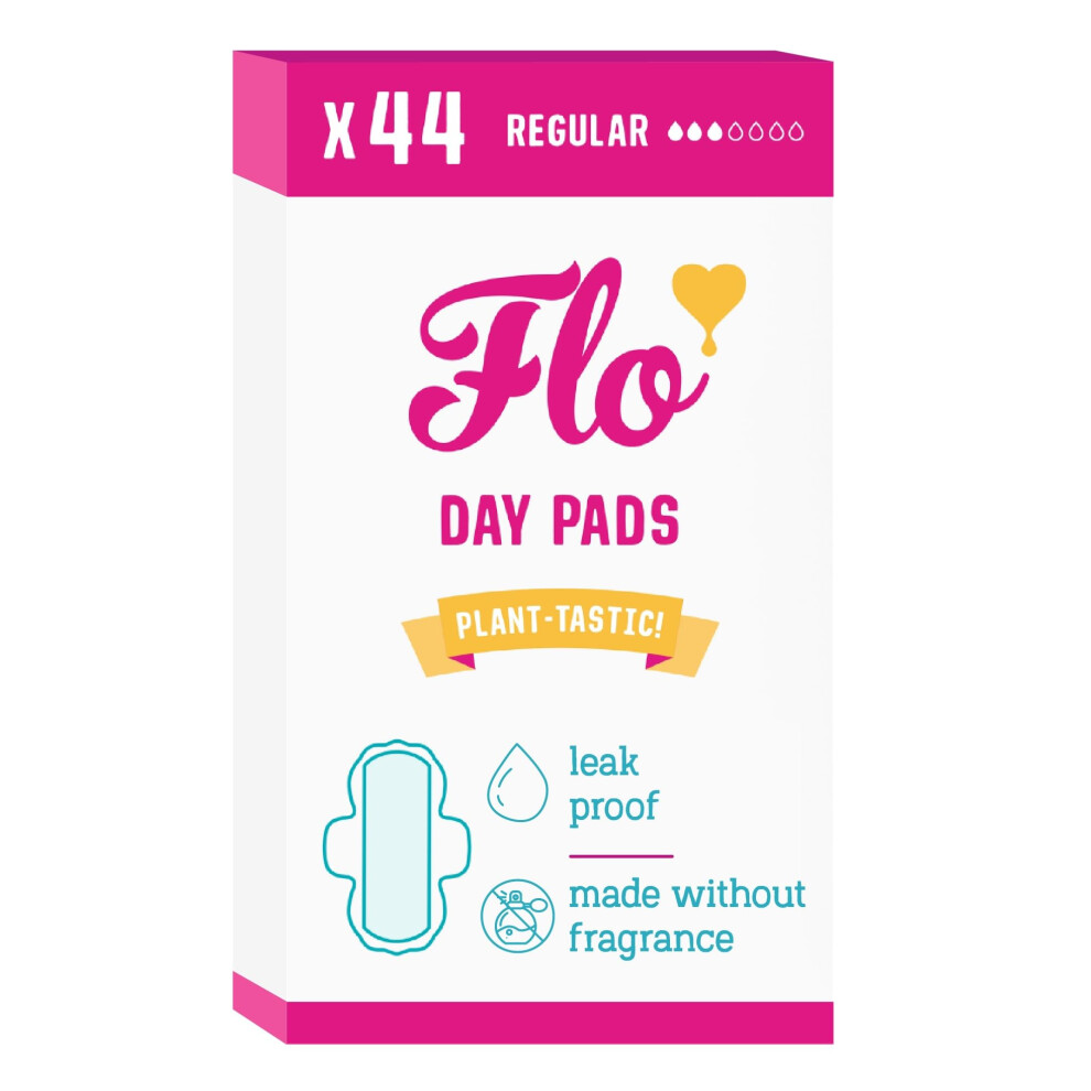 Flo Bamboo Day Period Pads Â Super Absorbent, Soft, Thin - Winged Breathable Pads For Regular Flow Â 44 Pads Bulk Pack