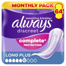 Always Discreet Long Plus Incontinence Pads 64 Pads (4 x 16 Pieces) Monthly Pack