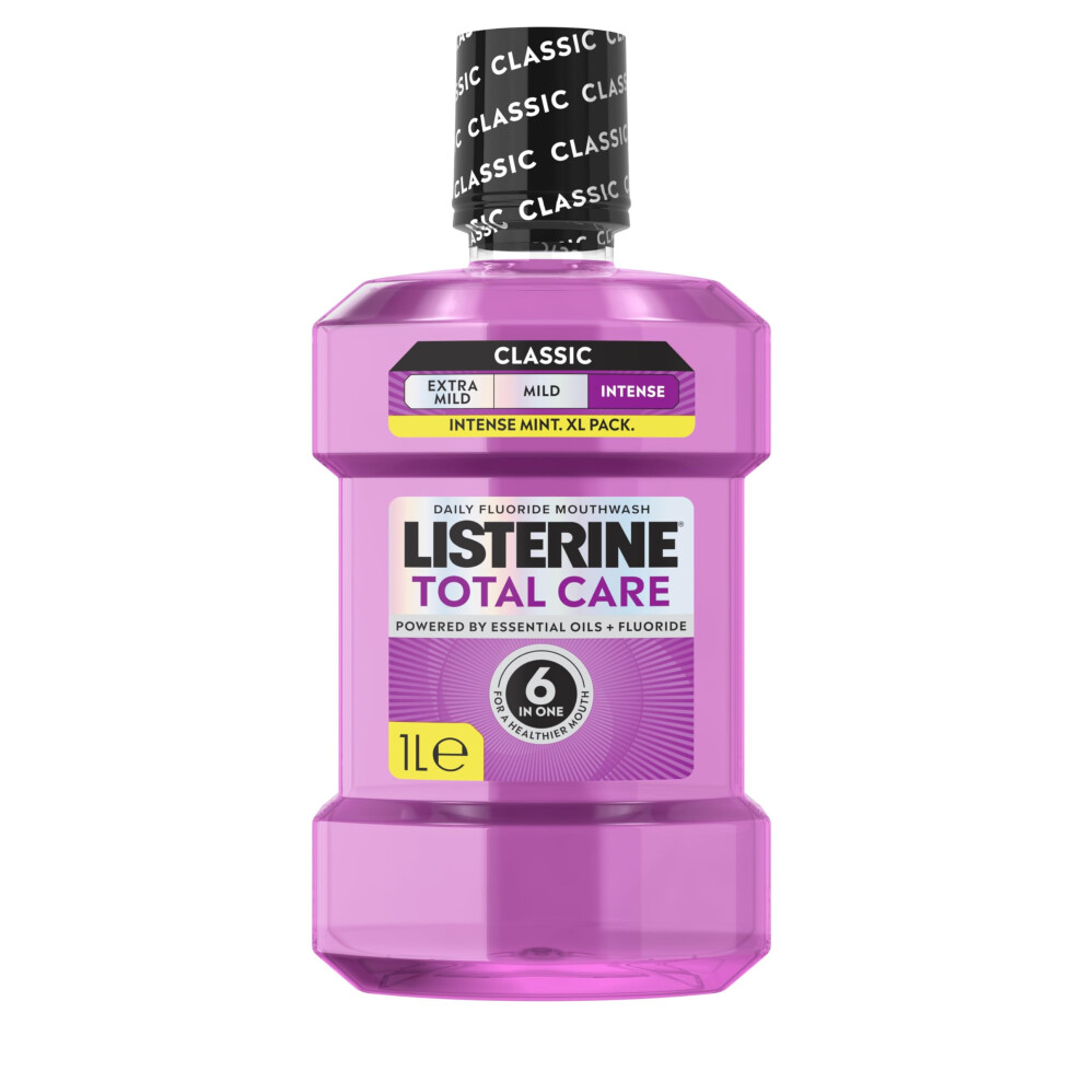 Listerine Total Care Intense Taste Classic Antibacterial Mouthwash (1000Ml), Fresh Mint Blast Flavour With 6-In-1 Benefits, Helps Reduce Plaque And F