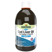 Natures Aid Cod Liver Oil Liquid 500ml - High Strength Omega-3 Fish Oil with Vitamins A & D - Supports Immune System Heart Health Brain Function and