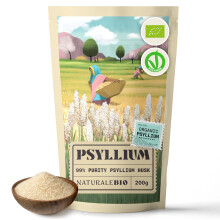 NaturaleBio Organic Psyllium Husk - 99% Purity - 200g. Pure & Natural Psyllium Seed Husks, Produced in India. High in Fibre, to be Mixed with Water,