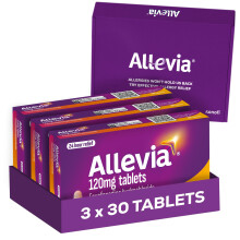 Allevia 120mg Allergy Relief Tablets | 90 cts (3 Packs of 30 cts) | 120mg Fexofenadine | 24hr Relief Acts Within 1 Hour | Non-drowsy in Most People |
