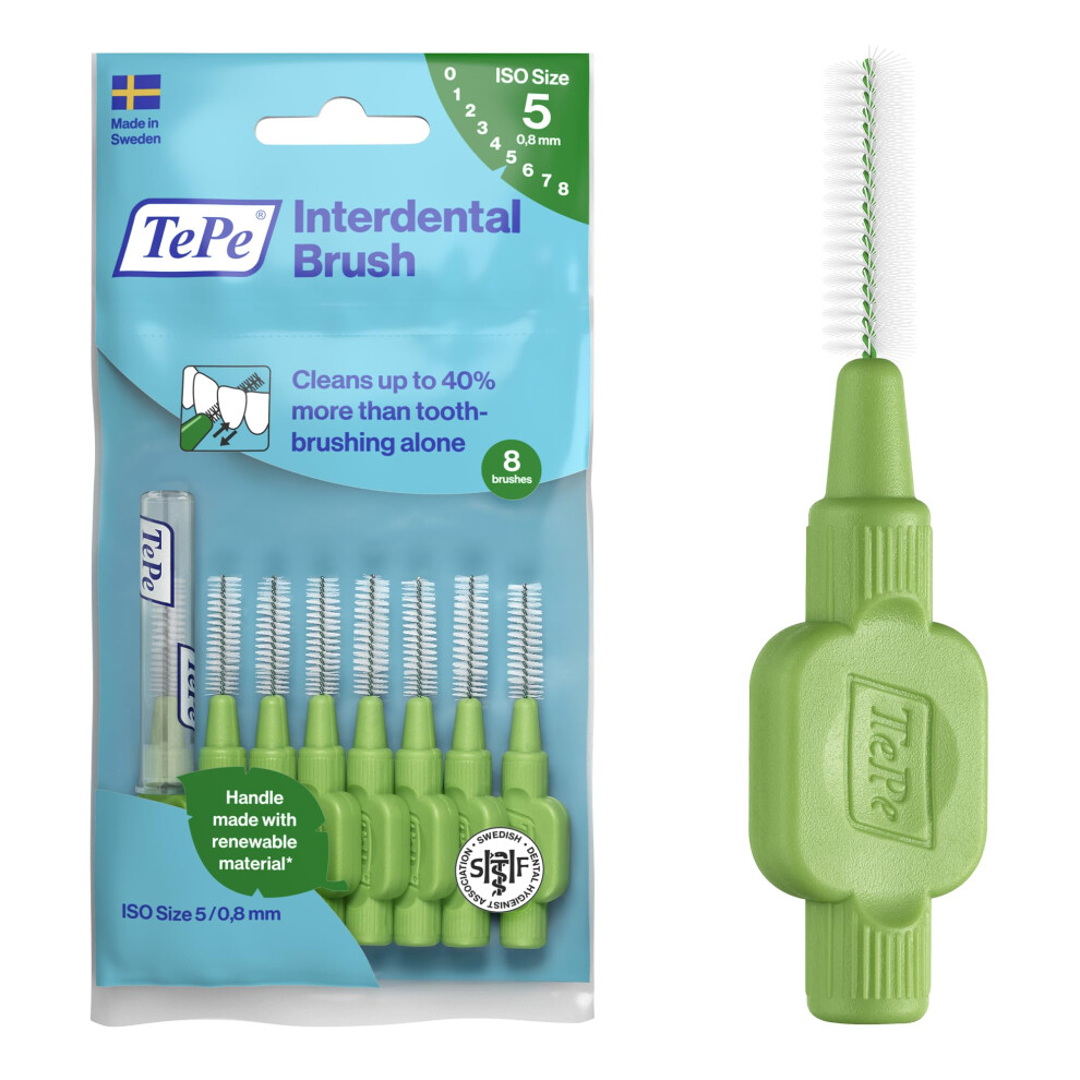 Tepe Green Interdental Brush, Original, 0.8Mm/Iso 5, 8Pcs, Plaque Removal, Efficient Clean Between The Teeth, Tooth Floss, For Small Gaps