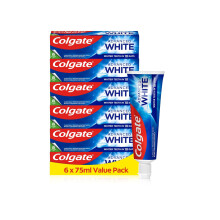 Colgate Advanced White Toothpaste, 6 x 75 ml - Whiter teeth in 10 Days - Clinically proven whitening - Teeth whitening toothpaste with micro-cleansin