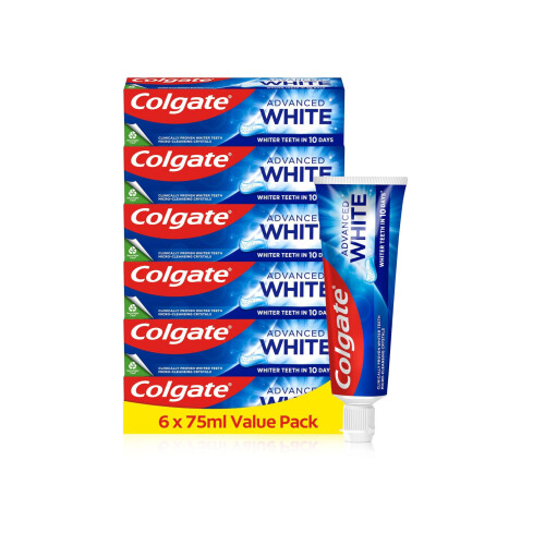 Colgate Colgate Advanced White Toothpaste, 6 x 75 ml - Whiter teeth in 10