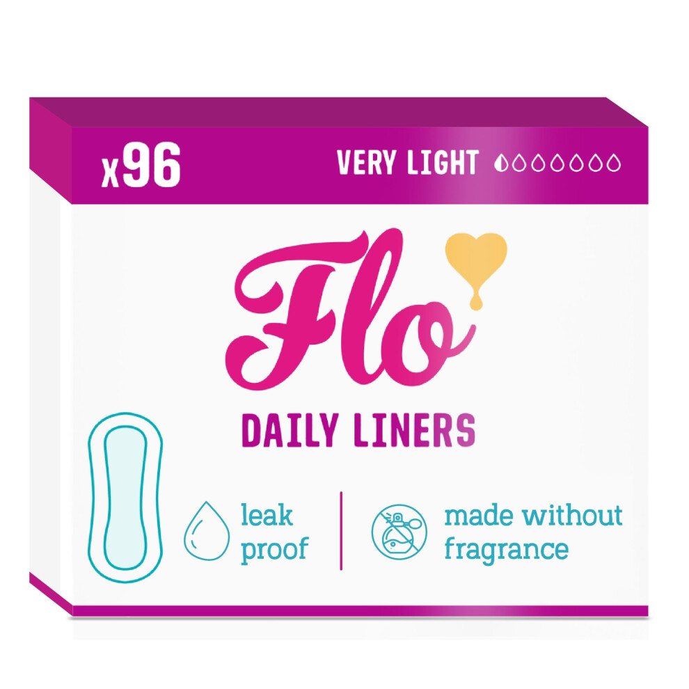 Flo Light - Daily Liners (96 Pack) Very Flow - Wrapped, Ultra-Thin - Natural, Absorbent, Soft & Breathable - Made With Organic Bamboo - Panty Liners