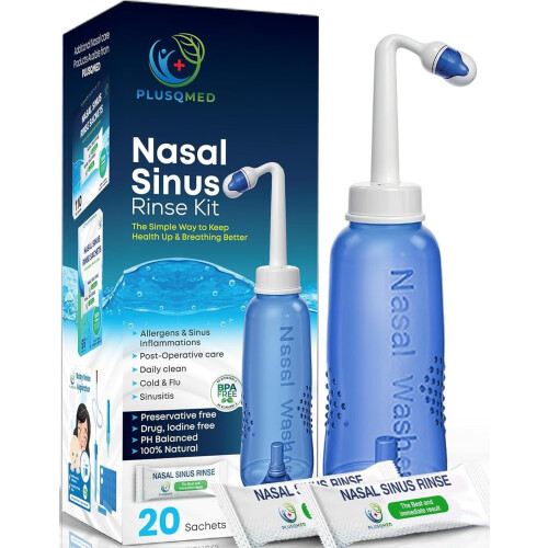 Nasal Rinse Kit – 300ml Bottle + 20 Saline Packets – Neti Pot for