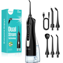 COSLUS Water Dental Flosser for Teeth Cordless: Portable Oral Irrigator 300ML 5 Jet Tips Rechargeable Tooth Flosser Teeth Braces Pick IPX7 Waterproof