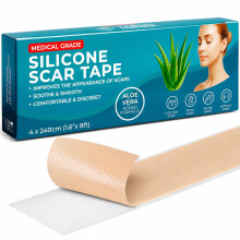 Medical Grade Silicone Scar Tape Aloe Vera | 4cm x 2.4M | Silicone Scar Sheets for After Surgery C Section Recovery, Face Treatment Gel Patches/Plast