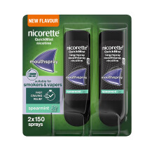 Nicorette QuickMist Mouthspray, New Spearmint Flavour (2x150 Sprays), Quit Smoking or Quit Vaping aid, Starts to Reduce Cravings in 30 Seconds, New m