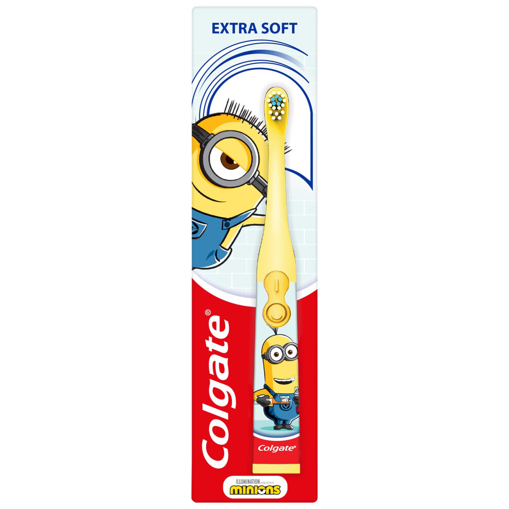 Colgate Minions Kids Toothbrush, Battery-Powered Toothbrush For Kids With Extra Soft Bristles, Yellow Toothbrush For Ages 3 And Up, Includes 1 Aa Bat