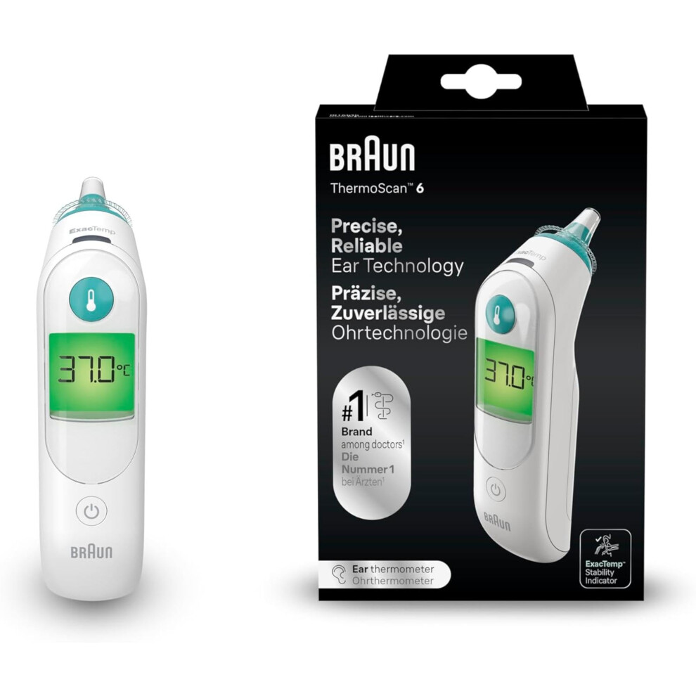 Braun Thermoscan 6 Ear Thermometer - Colour-Coded Digital Display - Exactemp Stability Indicator - Baby And Infant Friendly- #1 Brand Among Doctors(1