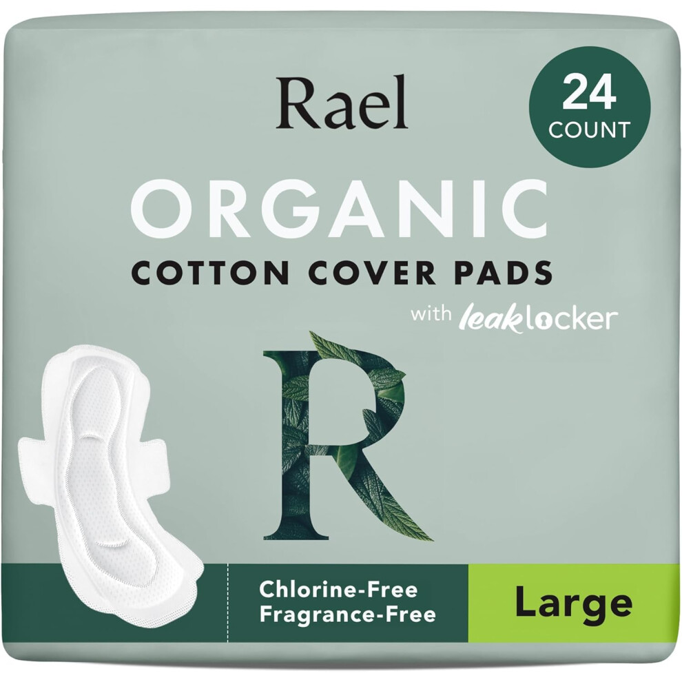 Rael Organic Cotton Cover Sanitary Towels - Heavy Absorbency, Ultra Thin Period Pads With Wings For Women, Unscented, Hypoallergenic, Vegan (Large, 2