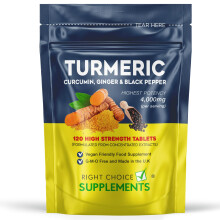 Turmeric, Ginger & Black Pepper 4000 mg Tablets (per Serving), High Strength Curcumin Supplements, Vegan and Gluten Free, UK Made, 120 Count