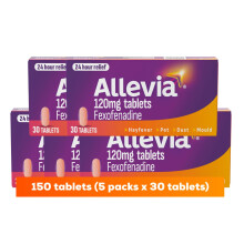 Allevia 120mg Allergy Relief Tablets | 150 cts (5 packs of 30 cts) | 120mg Fexofenadine | 24hr Relief Acts within 1 Hour | Non-drowsy in Most People