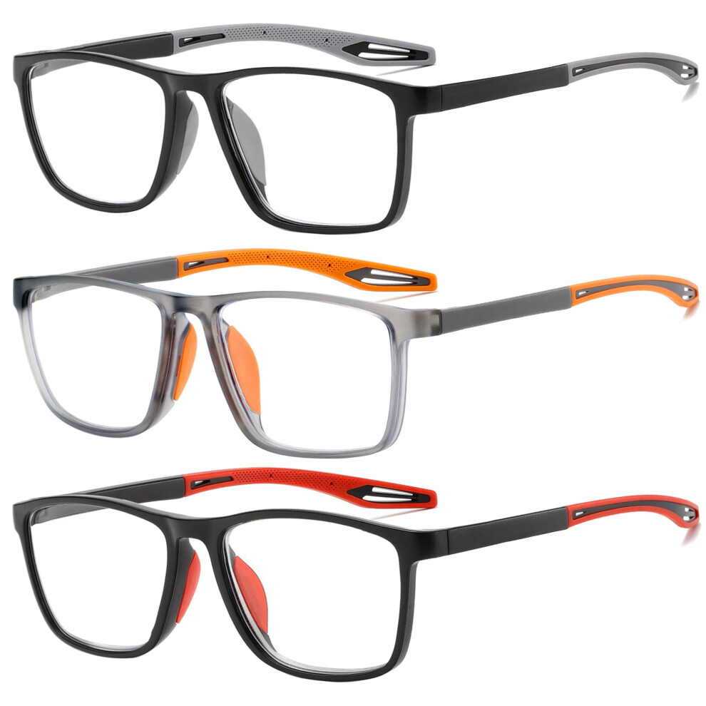 Fsread 3 Pack Reading Glasses Men Sporty Blue Light Blocking Comfortable And Flexible Lightweight Readers +2.5