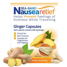 Sea-Band Travel Sickness Ginger Capsules (20 Capsules) for Adults and Children Over 12 Years, for Motion and Nausea Relief (Pack of 1)