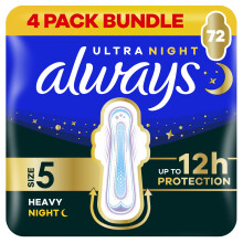 Always Ultra Sanitary Towels Secure Night Extra (Size 5) with Wings 18 Pads, Super Absorbent and Ultra Thin, for Menstrual Periods, Pack of 4