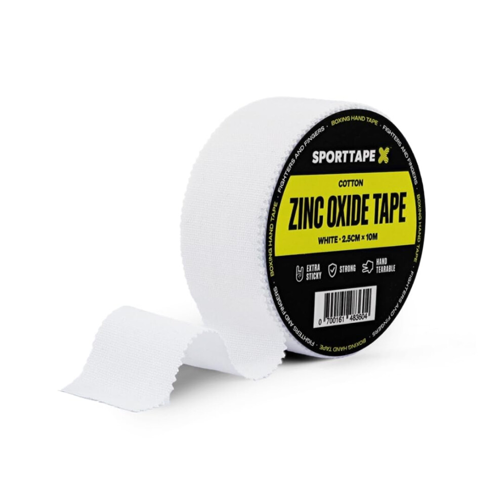 Sporttape White Zinc Oxide Tape | 2.5Cm X 10M | Rigid Athletic Tape For Blister Prevention, Joint Support, Boxing Hand Wrap | Zinc-Oxide Strapping Fo