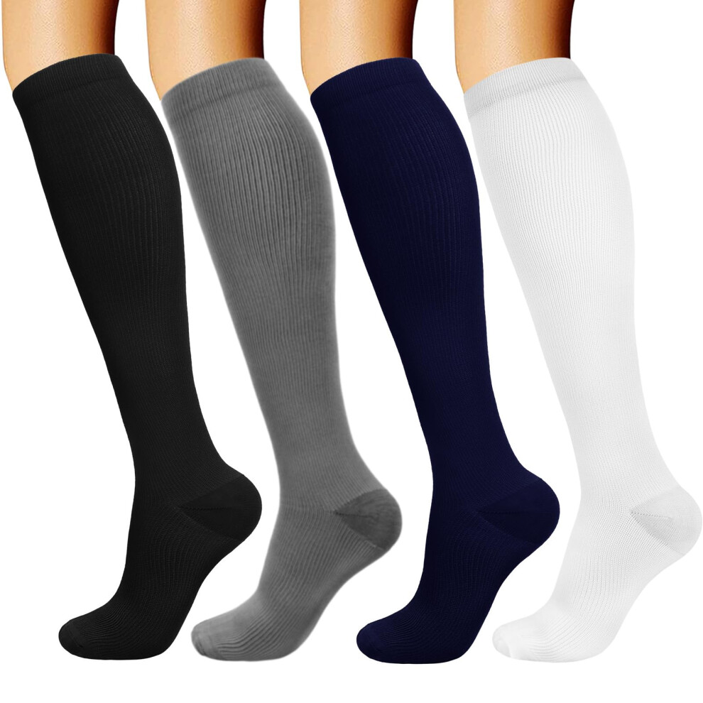 Dreshow 4 Pairs Compression Socks For Women&Men Circulation Best Support For Athletic Running Cycling Travel