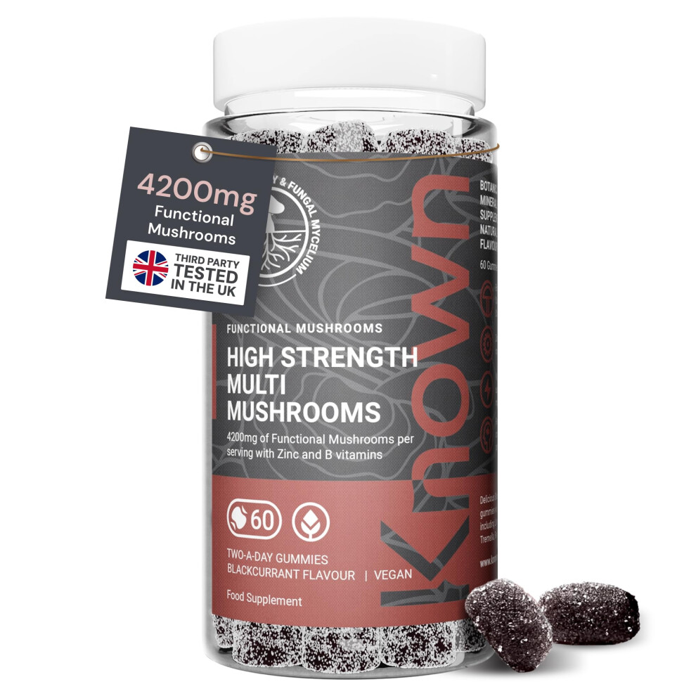 Known 4,200Mg High Strength Multi Mushroom Gummies Â Blackcurrant Flavour Â Lions Mane, Reishi, Cordyceps, Chaga, Maitake, Tremella Â Brain, Foc