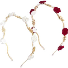 2-delige roze haarband, rood-wit-roze haarband met kralen, bloemenkroon haarband, haaraccessoires