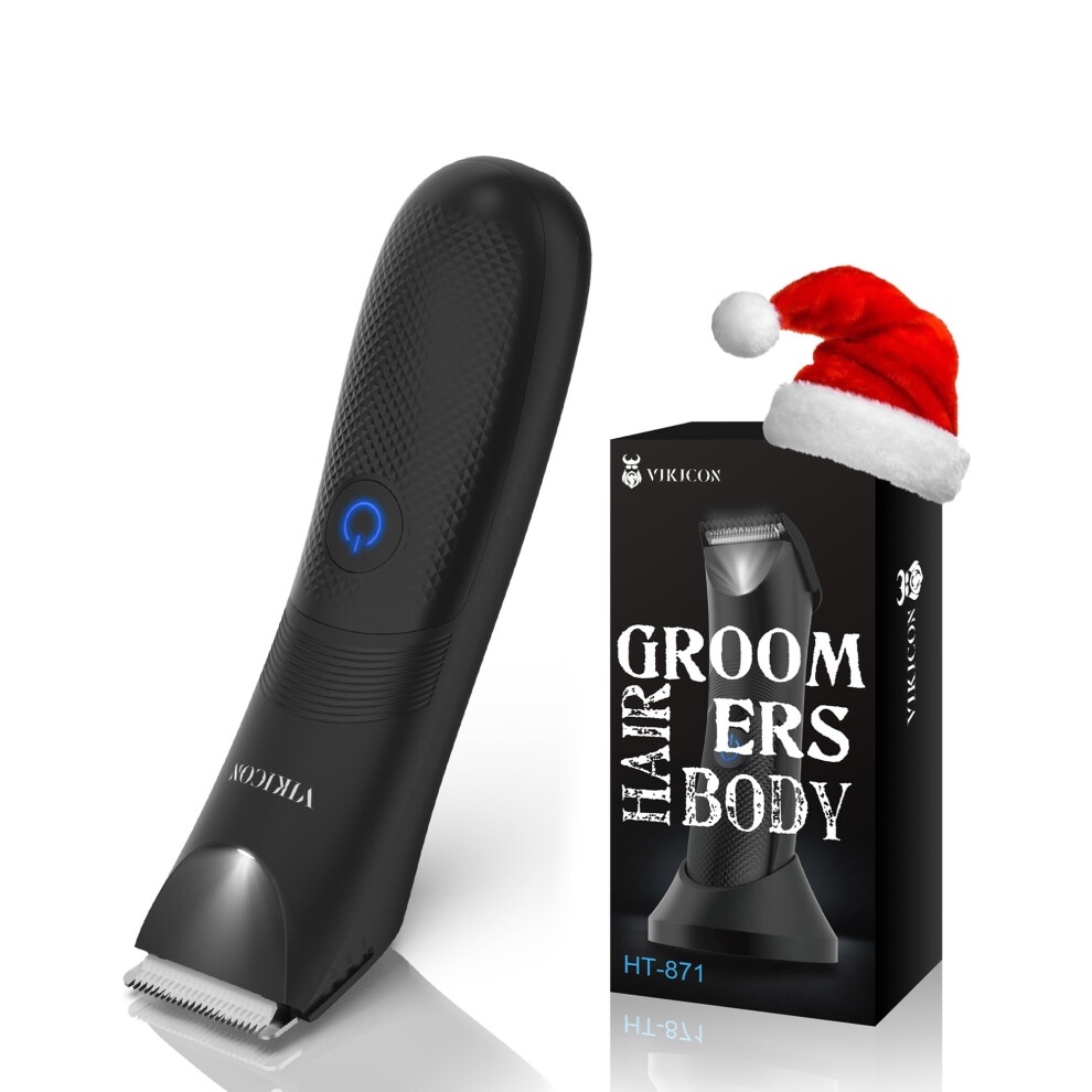 Vikicon Manscape Body Trimmer Men, Painless Pubic & Balls Trimmer Men, Body Shavers W/Ceramic Blade&Led Light, Ipx7 Waterproof Electric Razor, Male Grooming