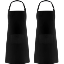 Set van 2 kookschorten, zwart schort met 2 zakken, waterdicht en verstelbaar, voor mannen en vrouwen, voor koken, tuinieren en restaurants.