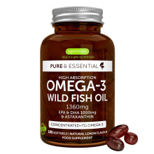 Igennus Omega-3 Wild Fish Oil & Astaxanthin, Highest Grade Triglyceride rTG, 180 Softgels, IFOS Certified Ultra Pure, Omega-3 EPA & DHA Fatty Acids 1