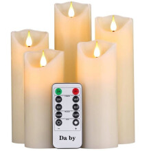 Set van 5 decoratieve LED-kaarsen, vlamloze kaarsen met afstandsbediening (10 toetsen) en knipperende LED-vlam.