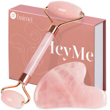 BAIMEI IcyMe Jade Roller & Gua Sha, Face Roller for Depuffing, Tighten the Jawline, Massager for Face, Eyes, Neck, Self Care Gift for Women - Rose Qu