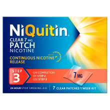 NiQuitin 7mg Nicotine Patches (Step 3-7 Clear Patches) - 24 Hour Craving Control - 1 Week Treatment Patches to Quit Or Reduce - Discreet Transparent
