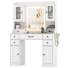 Vanity Desk with Mirror and Lights Dressing Table with Charging Station