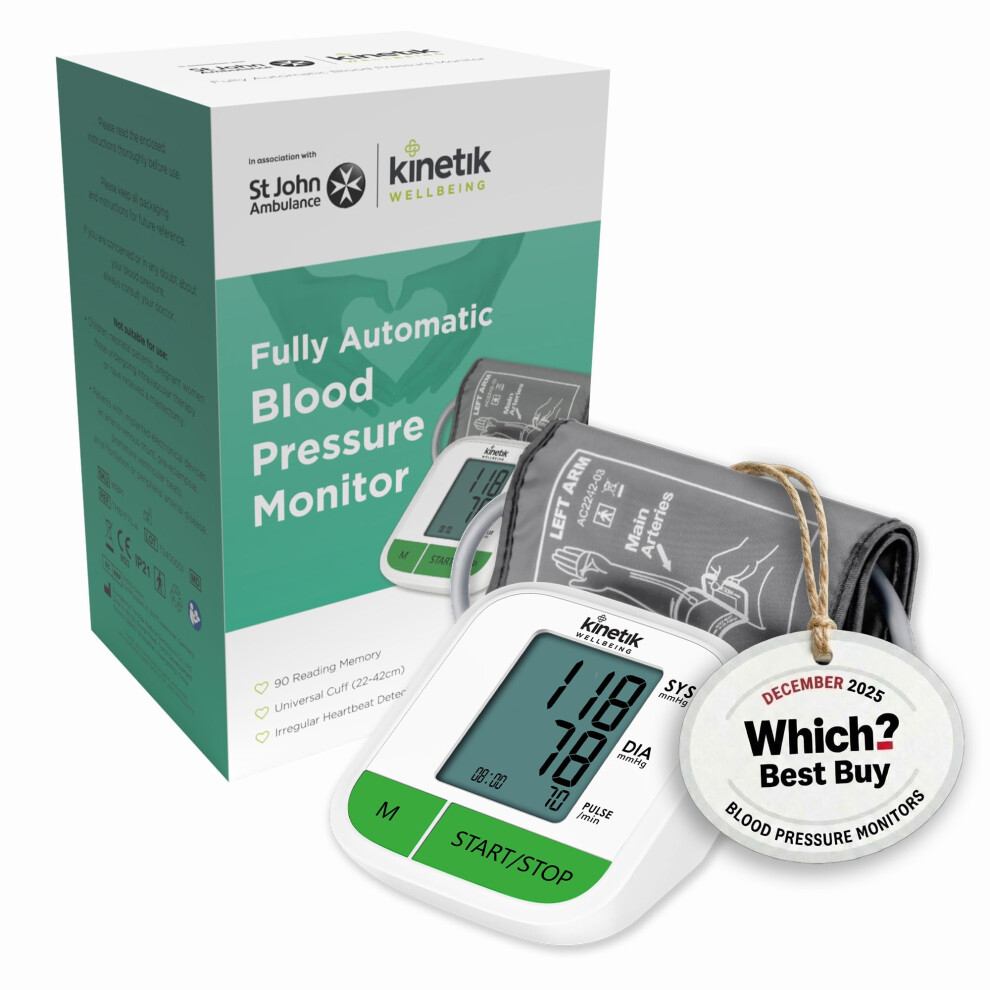 Kinetik Medical Kinetik Wellbeing Blood Pressure Monitors Large Cuff Universal (22-42Cm) - Fully Automatic Upper Arm Blood Pressure Machine - Home Use Bp Monitor Wit