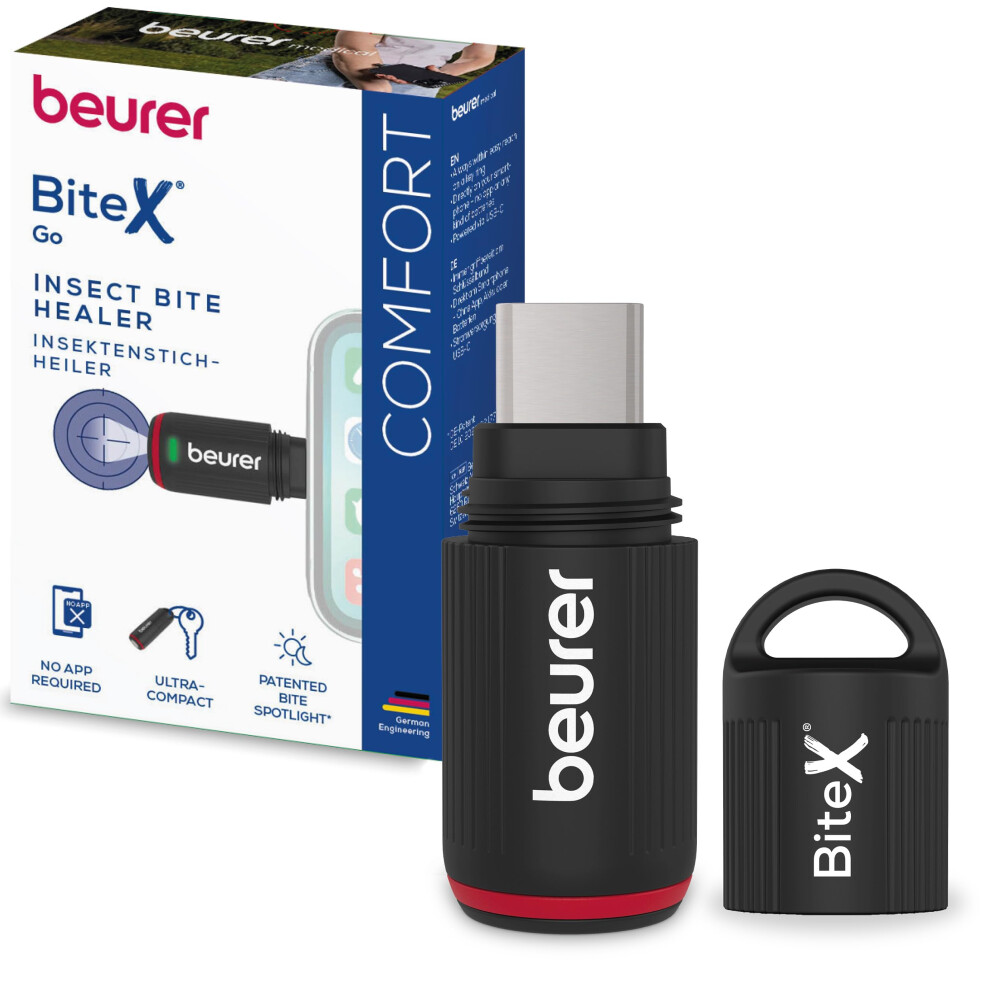Beurer Black Bitex Go Deep Insect Bite Healer For Smartphone, Insect Bite Reliever For The Treatment Of Insect Bites And Stings, Electric Bite Healer