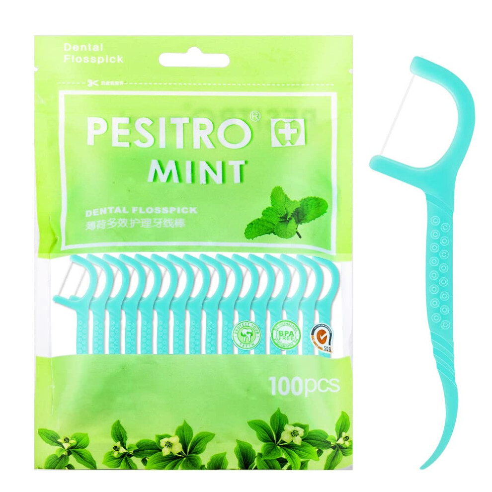 Medo 100 Pcs Dental Floss, Disposable Floss Sticks Dental, Portable Toothpicks Sticks, Interdental Cleaning Tool For Travel, Home, Office, Restaurant (Blu