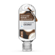 Palm Safe Coconut 60ml Anti Bacterial Premium Hand Sanitiser Travel Size Refillable Clip Bottle Quick Drying Non Sticky Extra Moisturising Kills 99.9