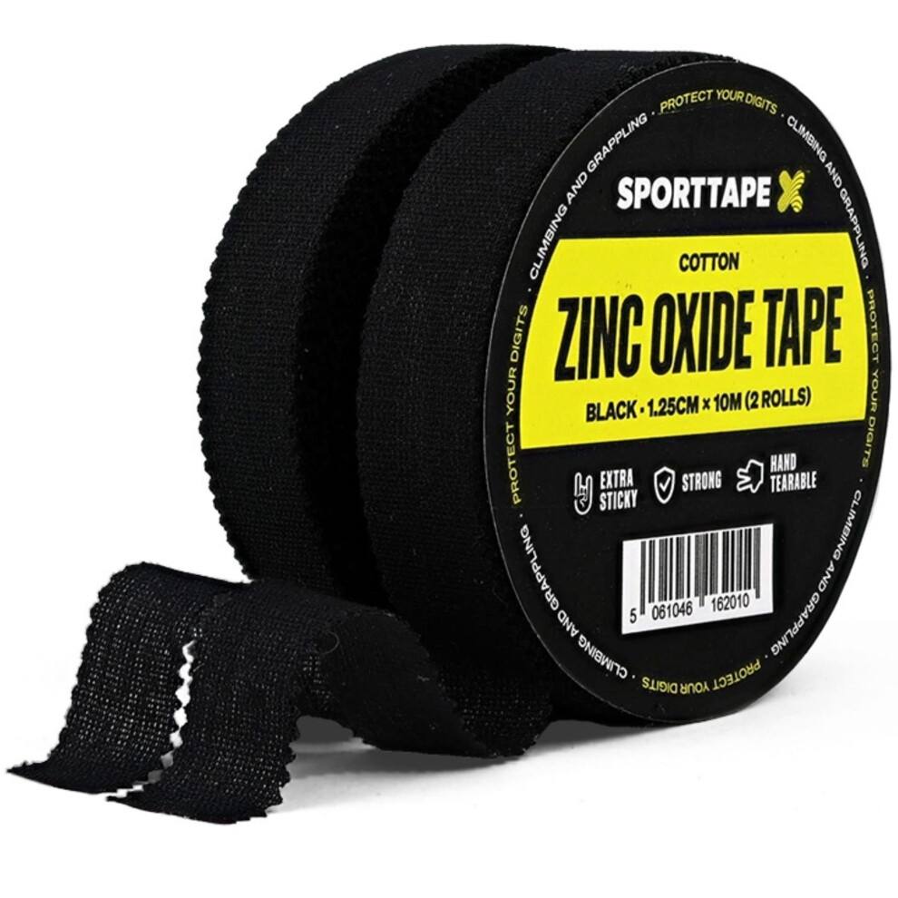 Sporttape Black 2 Rolls (20M) Zinc Oxide Finger Tape - 1.25Cm Wide - | Sports Tape For Climbing, Bjj, Rugby, Weightlifting & Injury Strapping | Stron