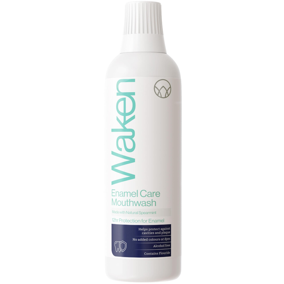 Waken Enamel Care Mouthwash, Alcohol Free With Natural Mint Extracts, 12Hr Protection, Vegan, Fluoride Mouthwash For Enamel, Clean Teeth, Fresh Breat
