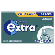 Extra Chewing Gum, Sugar Free, Cool Breeze Flavour, 5 x10 Pieces, Air Travel Essentials, Festival Accessories & Road Trip Snacks