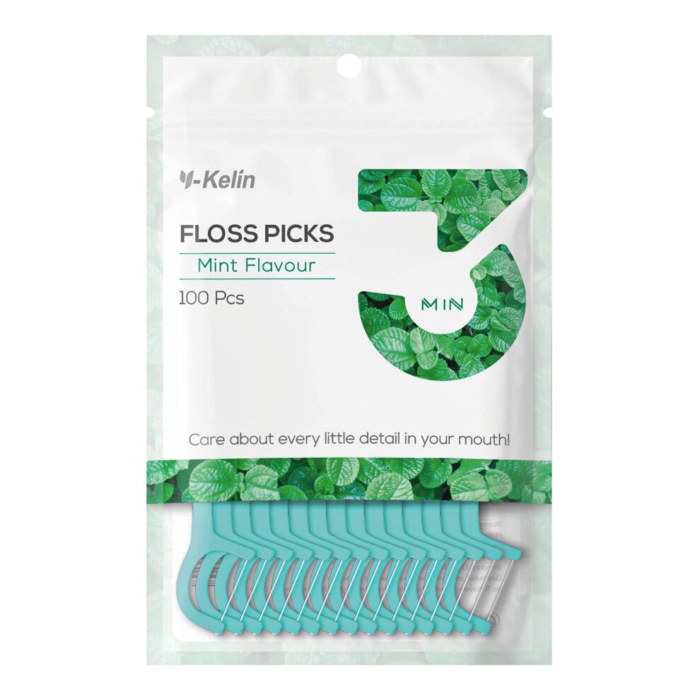 Y-Kelin Dental Floss-100 Pcs Dental Floss Toothpick,Teeth Stick,Tooth Picks,Floss Picks,Teeth Cleaning (Mint, 100 Pcs) (100 Count (Pack Of 1), Mint)