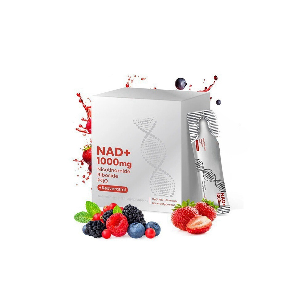 (1PC) NAD+ 1000mg Powder Packets with Nicotinamide Riboside PQQ Resveratrol 30 Sachets Anti-Aging Wellness Supplement