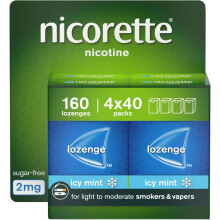 Nicorette Cools 2mg Lozenge, 160 Pieces (4 x 40 Packs), Effective and Discreet Stop Smoking and Stop Vaping Aid, Nicotine Lozenges with Dual-Layer Ic